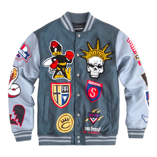 Reason Clothing Mens Fearless Varsity Jacket RER5-005-020 Dark Teal/Light Grey