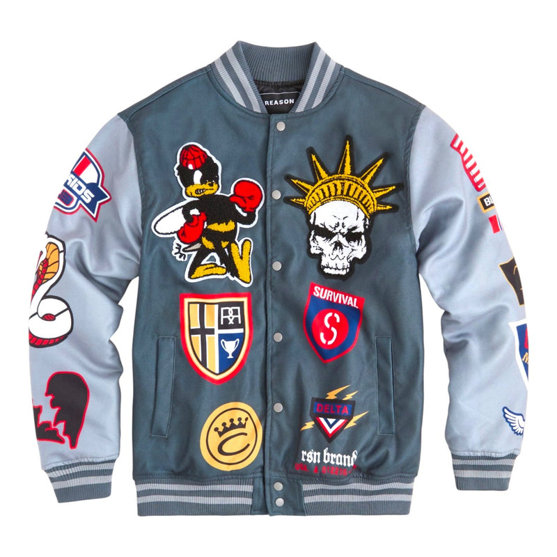Reason Clothing Mens Fearless Varsity Jacket RER5-005-020 Dark Teal/Light Grey