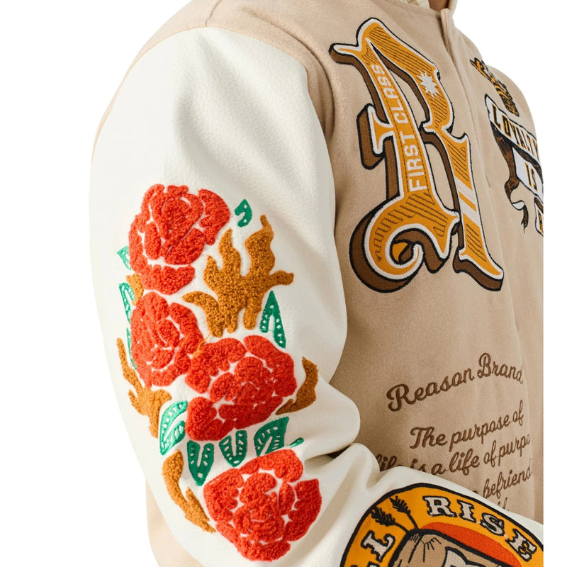 Reason Clothing Mens Loyalty Varsity Jacket RR5-101-250 Beige/White