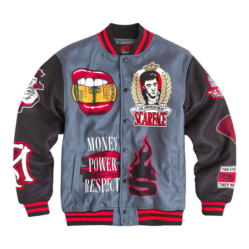 ヴィンテージ【SCARFACE × REASON 】スカーフェイス スタジャン Reason Clothing Mens Scarface Varsity Jacket SFR5-001-020 Grey