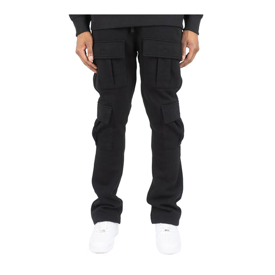 Rebel Minds Mens Solid Stacked Cargo Pants 100-474-BK Black
