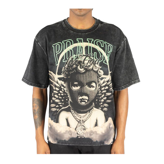 Rebel Minds Mens Praise Digital Crew Neck T-Shirt 1163-109-BK Black