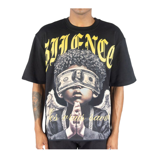 Rebel Minds Mens Silence Digital Crew Neck T-Shirt 1163-110-BK Black