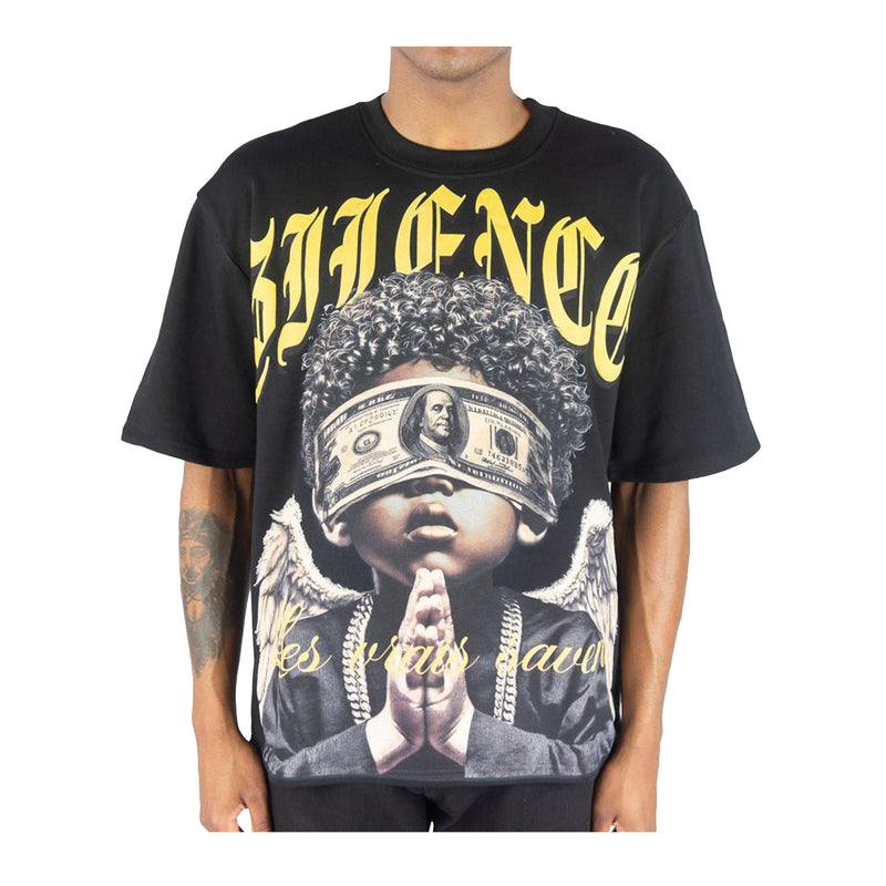 Rebel Minds Mens Silence Digital Crew Neck T-Shirt 1163-110-BK Black