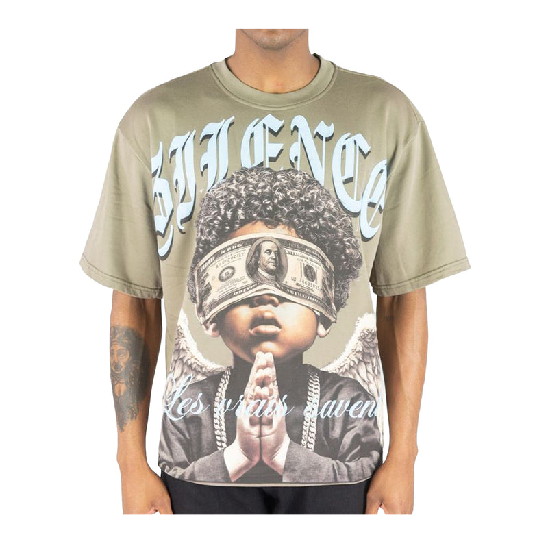 Rebel Minds Mens Silence Digital Crew Neck T-Shirt 1163-110-TAU Taupe