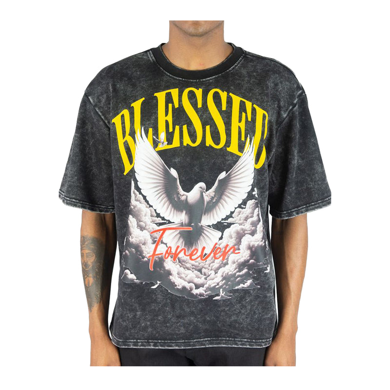 Rebel Minds Mens Blessed Digital Crew Neck T-Shirt 1163-113-BK Black