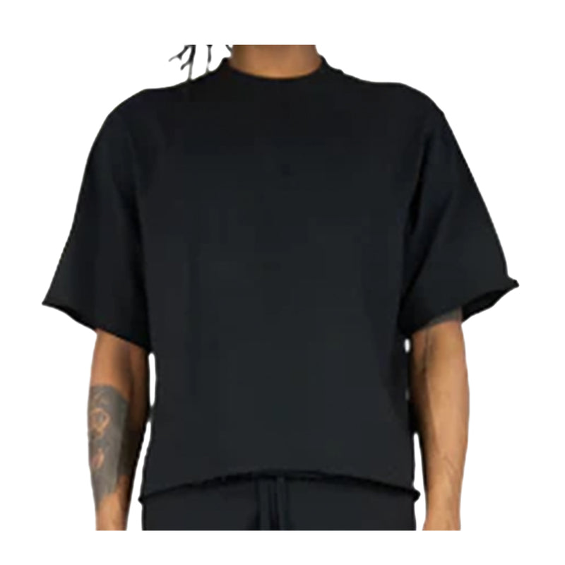 Rebel Minds Mens Baby Terry Cropped Crew Neck T-Shirt 351-161 Black