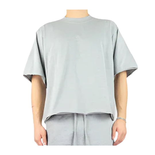 Rebel Minds Mens Baby Terry Cropped Crew Neck T-Shirt 351-161 Heather Grey