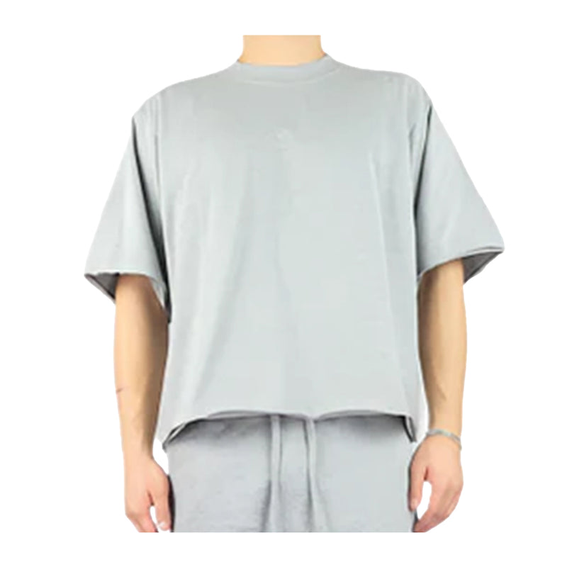 Rebel Minds Mens Baby Terry Cropped Crew Neck T-Shirt 351-161 Heather Grey