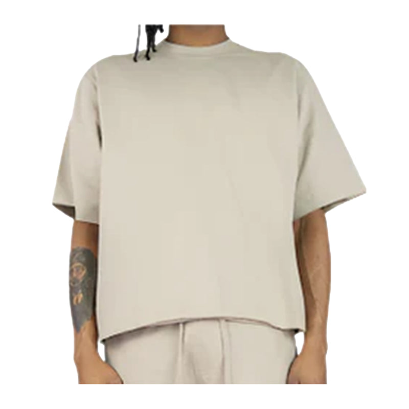 Rebel Minds Mens Baby Terry Cropped Crew Neck T-Shirt 351-161 Taupe