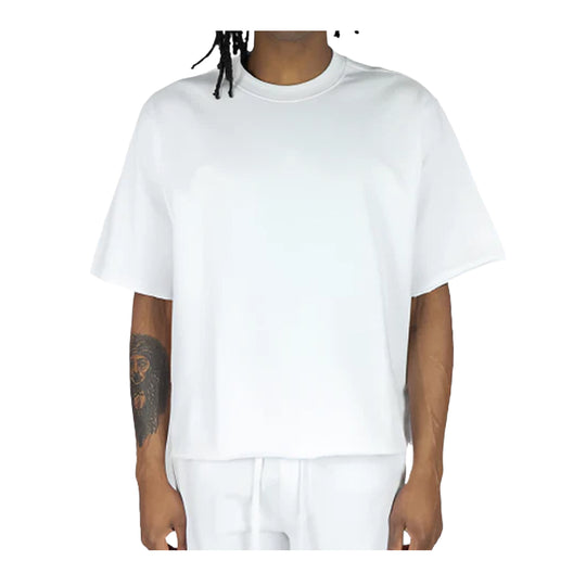 Rebel Minds Mens Baby Terry Cropped Crew Neck T-Shirt 351-161 White