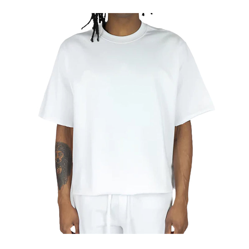 Rebel Minds Mens Baby Terry Cropped Crew Neck T-Shirt 351-161 White