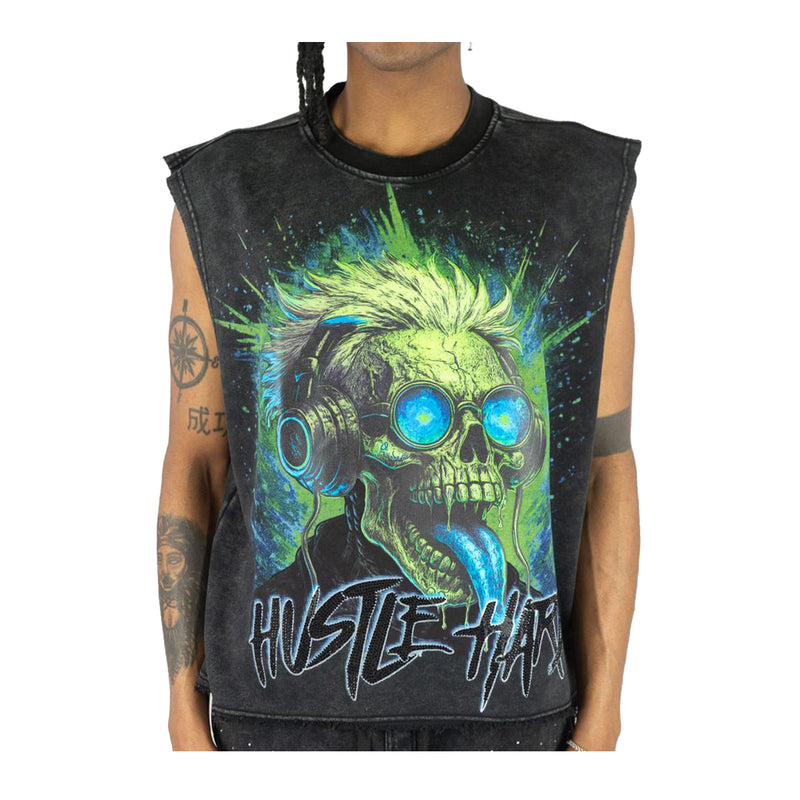 Rebel Minds Mens Hustle Hard Rhinestone Sleeveless Shirt 610-11021-BK Black