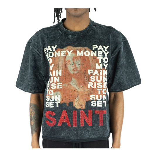 Rebel Minds Mens Saint Stay Real Cropped Crew Neck T-Shirt 610-11101-BK Black