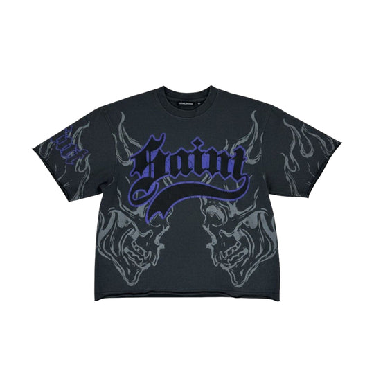 Rebel Minds Mens Saint Rhinestone Cropped Crew Neck T-Shirt 610-11106-GY Grey