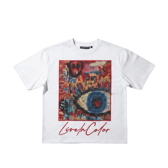 Rebel Minds Mens Live In Color Tapestry Crew Neck T-Shirt 610-11108 White