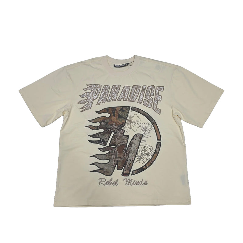 Rebel Minds Mens Paradise Tapestry Crew Neck T-Shirt 610-11111 Cream