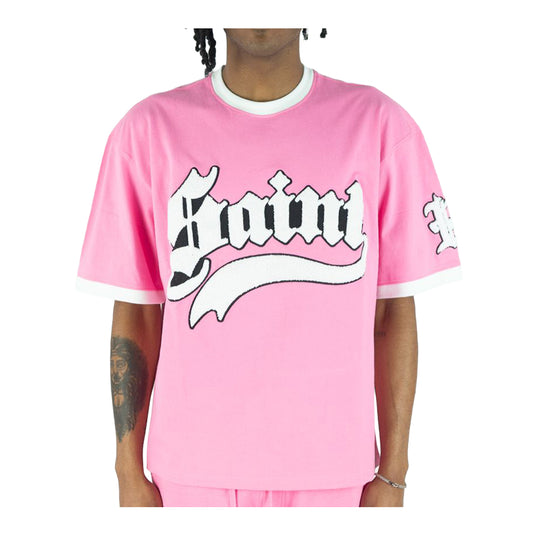 Rebel Minds Mens Saint Chenille Crew Neck T-Shirt 610-11141-PK Pink