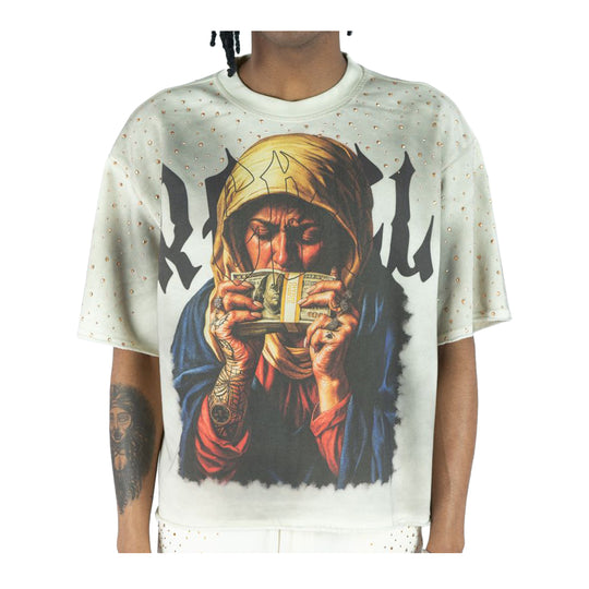 Rebel Minds Mens Smells Like Cash Digital Crew Neck T-Shirt 610-11144-CR Cream