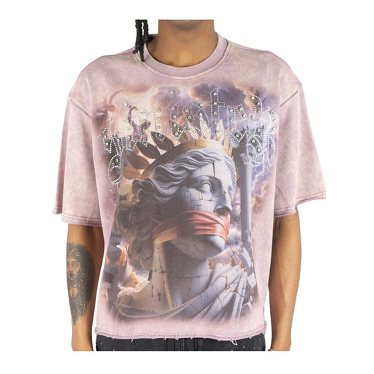 Rebel Minds Mens Sinister Rhinestone Cropped Crew Neck T-Shirt 610-11178-SPK Sage Pink