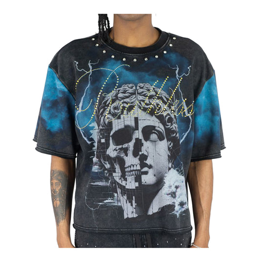 Rebel Minds Mens Ruthless Cropped Crew Neck T-Shirt 610-11179-BK Black
