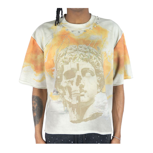 Rebel Minds Mens Ruthless Cropped Crew Neck T-Shirt 610-11179-CR Cream