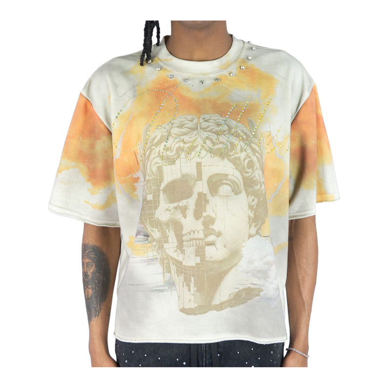 Rebel Minds Mens Ruthless Cropped Crew Neck T-Shirt 610-11179-CR Cream