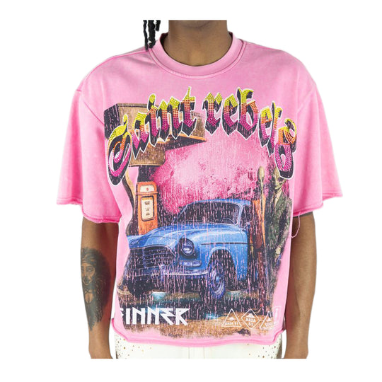 Rebel Minds Mens Gas Station Digital Crew Neck T-Shirt 610-11187-PK Pink