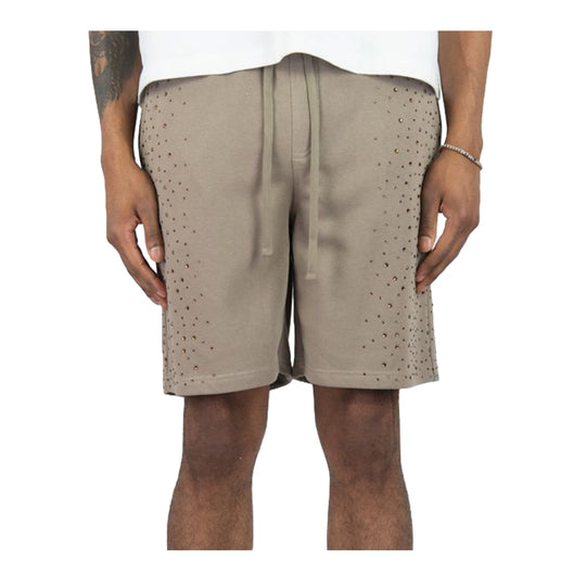 Rebel Minds Mens Washed Rhinestone Galaxy Shorts 610-11965-TAU Taupe