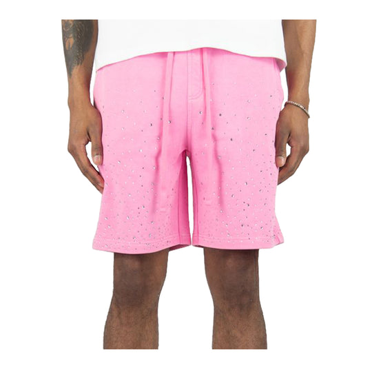 Rebel Minds Mens Washed Rhinestone Galaxy Shorts 610-11966-PK Pink