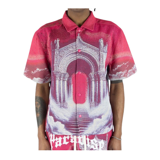 Rebel Minds Mens Paradise Tapestry Button Front Shirt 610-12705 Pink