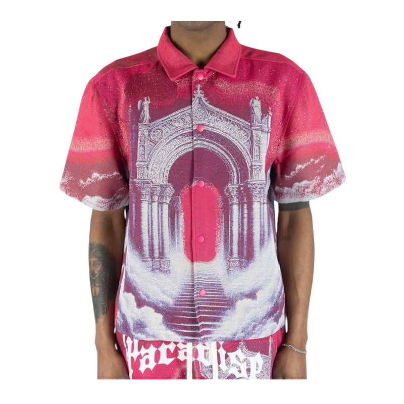 Rebel Minds Mens Paradise Tapestry Button Front Shirt 610-12705 Pink
