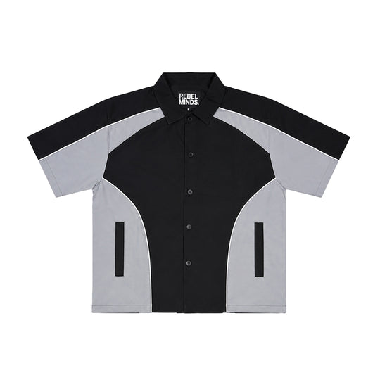 Rebel Minds Mens Color-Block Nylon Cropped Button Front Shirt 610-14730 Black