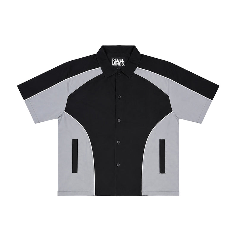 Rebel Minds Mens Color-Block Nylon Cropped Button Front Shirt 610-14730 Black