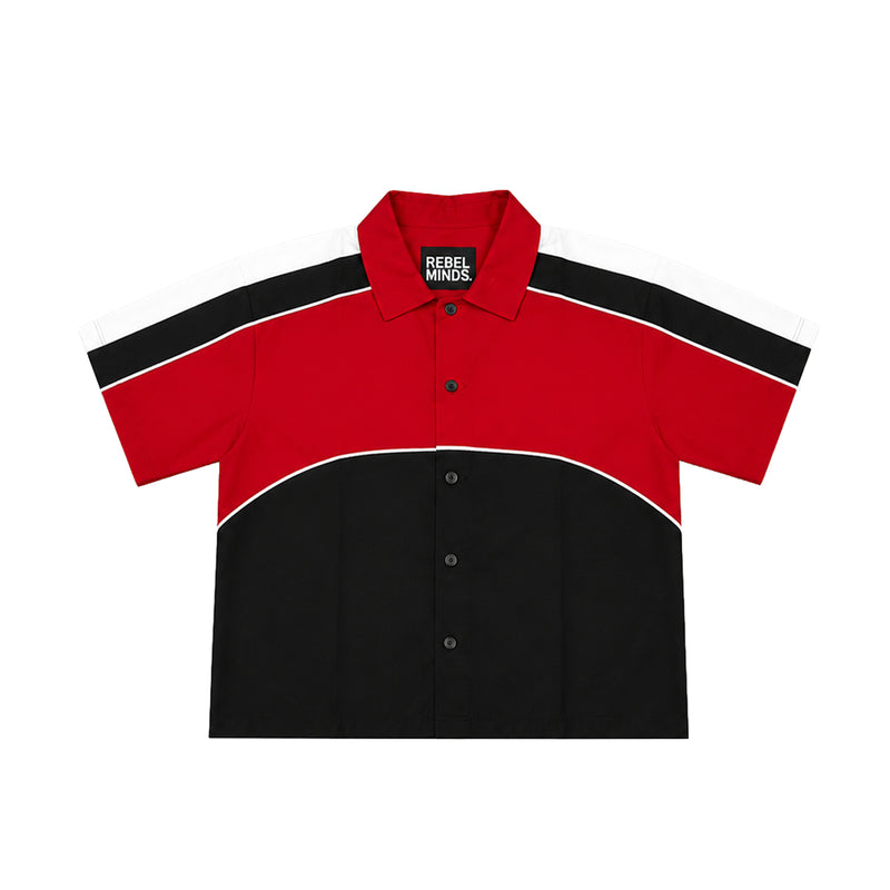 Rebel Minds Mens Color-Block Nylon Cropped Button Front Shirt 610-14731 Red