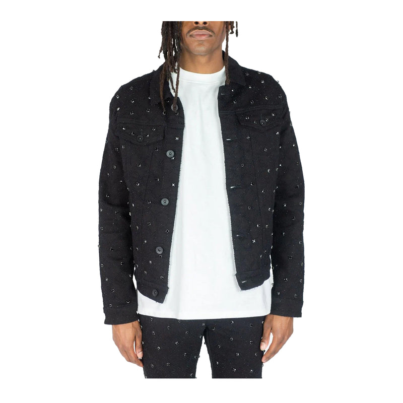 Rebel Minds Mens Diamond Denim Jacket 642-530 Jet Black