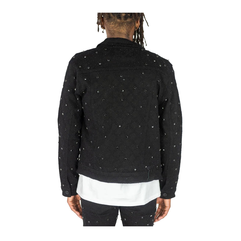 Rebel Minds Mens Diamond Denim Jacket 642-530 Jet Black