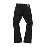 Rebel Minds Mens Diamond Denim Flare Stacked Jeans 642-630 Jet Black
