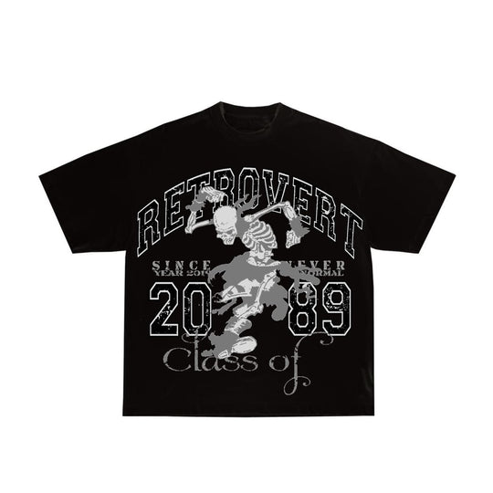 Retrovert Mens University Skeleton Crew Neck T-Shirt FW2440 Black