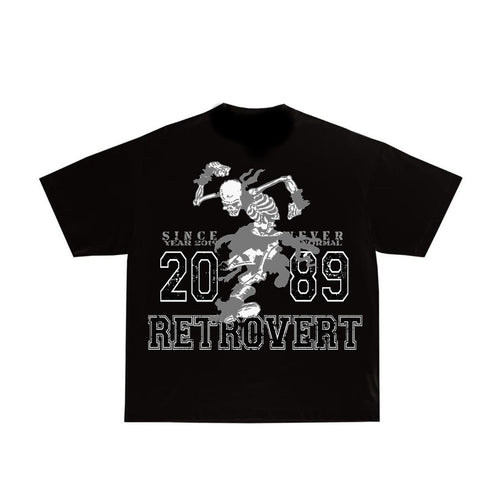 Retrovert Mens University Skeleton Crew Neck T-Shirt FW2440 Black