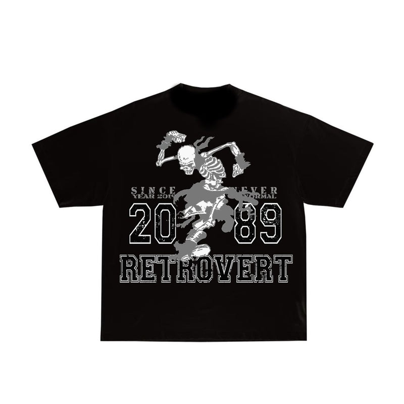 Retrovert Mens University Skeleton Crew Neck T-Shirt FW2440 Black