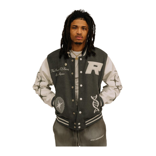 Retrovert Mens Rebirth Varsity Jacket FW2483 Grey
