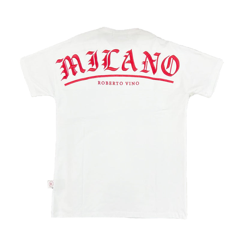 Roberto Vino Milano Mens  Crew Neck T-Shirt RVT1-23 White/Red