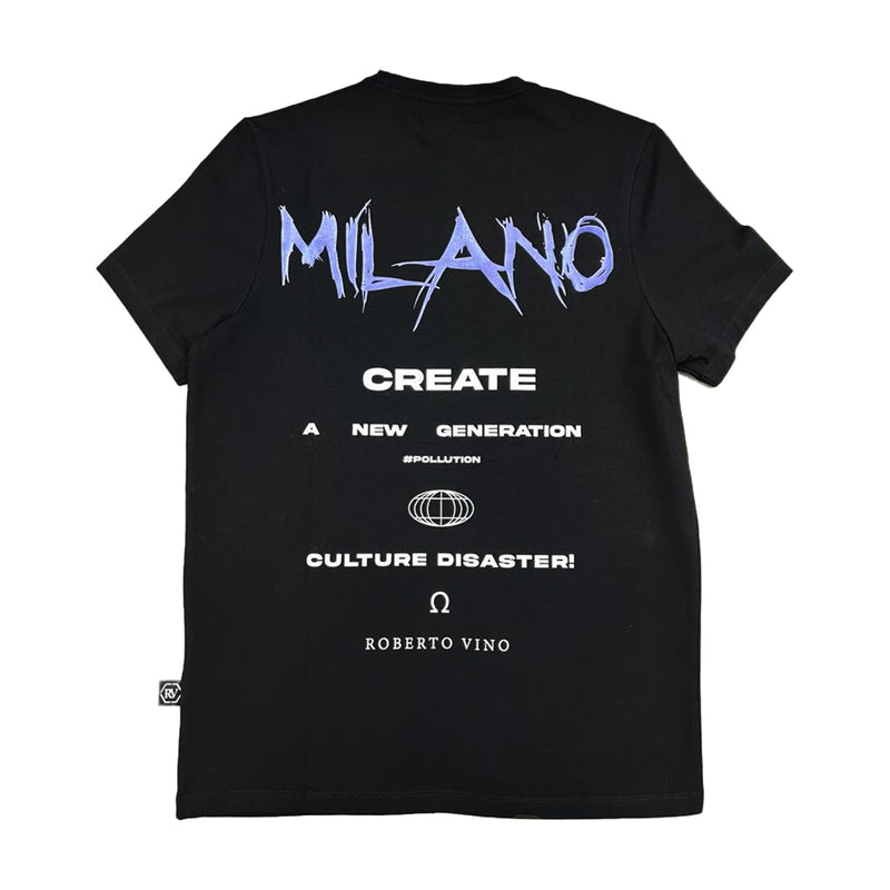 Roberto Vino Milano Mens  Crew Neck T-Shirt RVT5-23 Black/Purple