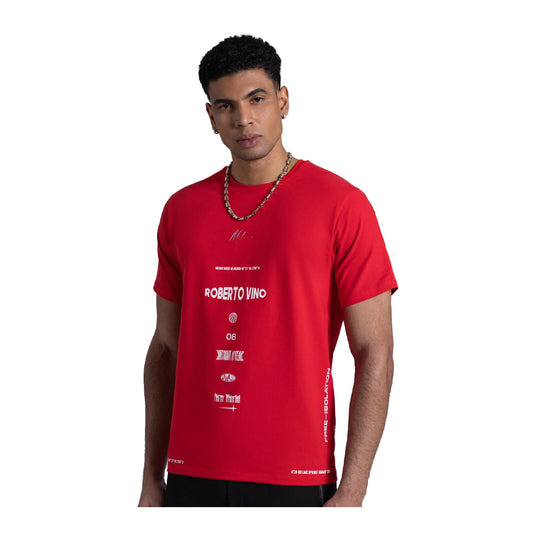 Roberto Vino Milano Mens Big Logo Crew Neck T-Shirt RVTUS04 Red