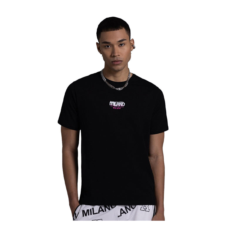 Roberto Vino Milano Mens Milano Back Crew Neck T-Shirt RVTUS28 Black/Pink