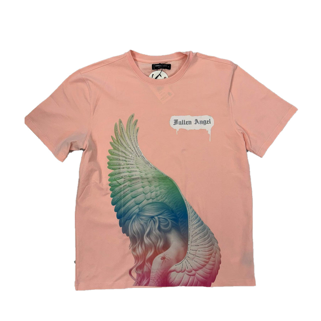 Roku Studio Mens Fallen Angel Stones Crew Neck T-Shirt RK1481538 Pale Pink