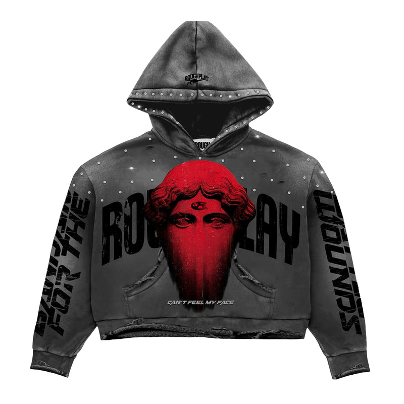 Rough Play Mens Can't Feel My Face Pullover Hoodie Grey