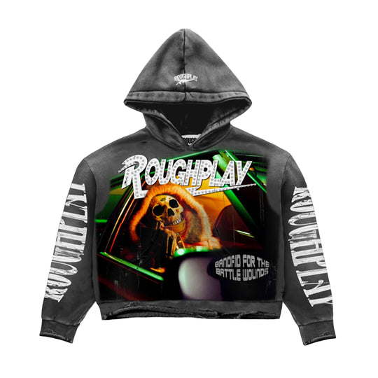 Rough Play Mens Skull In Car Pullover Hoodie Grey
