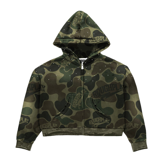 Rough Play Mens Zip Up Hoodie Green Camo